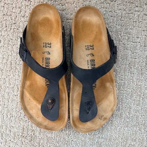 Birkenstock Gizeh Black Thong Sandals Size 37 EU 6-6.5 Women Birko-Flor Cork - Picture 7 of 8